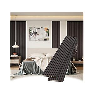 POHARE 2 Pack Acoustic Wood Wall Panels, 94.5" x 12" Wood Slat Panels,Black-Brown $90