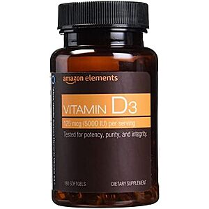 [SnS, AC] $4.22 | 180-Count Amazon Elements Vitamin D3, 125 mcg / 5000 IU, Softgels at Amazon