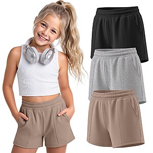 YooAurvox 3 Pack Girls Athletic Shorts, 3-Color, 7-8 Years