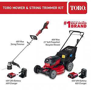 Toro Recycler 60-volt Max 21-in Cordless Self-propelled Lawn Mower 6 Ah and Flex-Force 60-volt Max 16-in Telescopic Shaft Battery String Trimmer 2 Ah Bundle $408