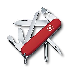 Victorinox Hiker Swiss Army Knife, 13 Function Swiss Made Pocket Knife with 2 Blades, Bottle Opener, Wood Saw and Phillips Screwdriver - Red $28.23