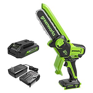 Greenworks 24V 6in Mini Chainsaw, 2.0 Ah Battery and Charger $99.98