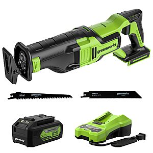 Greenworks 24V Brushless (1-1/8") Cordless Reciprocating Saw (2,700 SPM), 4.0Ah USB Battery and Charger Included $89.99