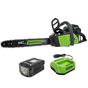 Greenworks 80V 18" Brushless Cordless Chainsaw (Great For Tree Felling, Limbing, Pruning, and Firewood) / 75+ Compatible Tools), 2.0Ah Battery and Rapid Charger Included $209.99