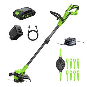 Greenworks 24V 12 in String Trimmer, 10 Blades, 3.0 Ah Battery $89.99