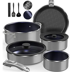 Ceramic Pots and Pans Set Non Stick, 2026 Upgraded Hybrid Frypan, 1.5&2 QT Saucepans with Lid