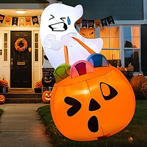 5' Joiedomi Halloween Inflatables Outdoor Lighted Ghost w/ Pumpkin Candy Bag Yard Decor $18.99 & More + Free Shipping w/ Prime or on $35+
