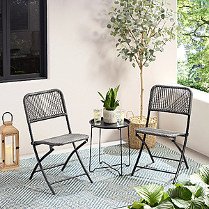 3-Piece Mainstays Steel & Wicker Folding Outdoor Patio Bistro Set (Gray/Black) $47 + Free Shipping