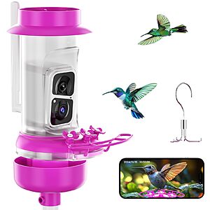16 OZ Soliom Hummingbird Feeder with Camera, 2K Live View AI Identify, Leak Proof, Ant Moat & Bee Proof $24.28