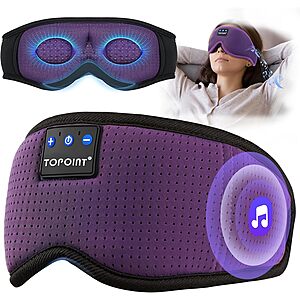 TOPOINT Bluetooth 5.4 Sleep Mask Headphones w/ 3D Light-Blocking Eye Contours & 15H Battery (Purple) $11.99 + Free Shipping w/ Prime or on $35+