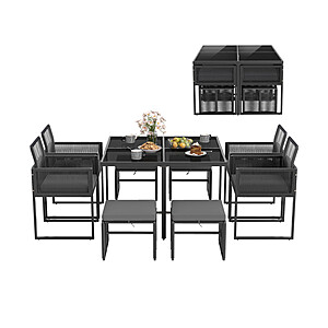 Costway 9 Piece Patio Dining Set with 4 Cushioned Seats, 4 Stools, and Tempered Glass Table $329.99 + Free Shipping