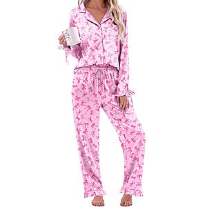 Ekouaer Pajamas for Women Silk Satin Button Down Long Sleeve Pajama Sets $9.99