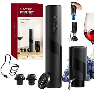 Circle Joy 6-in-1 Rechargeable Electric Wine Opener Set w/ Foil Cutter, Aerator & Vacuum Pump (Black) $14.99 + Free Shipping w/ Prime or on $35+