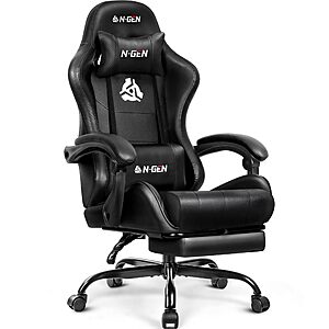 N-GEN GAMING Gaming Chair with Footrest, Lumbar, High-Back(All Black) $79.98+ Free S&H at Amazon