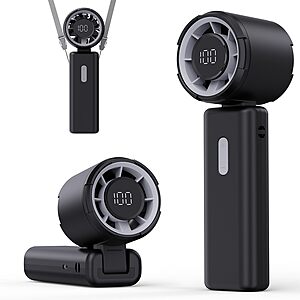 TUNISE 100-Speed Rechargeable Foldable Handheld Fan w/ LCD Display (Black or Pink) $8.99 + Free Shipping w/ Prime or on $35+