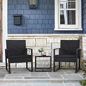 $65 FS Walmart by HOMALL: Lacoo 3 Pieces Outdoor Bistro Chair Set PE Rattan Patio Conversation Set of 2 with Cushion and Coffee Table,