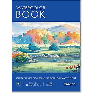 18-Sheet 9"x12" Creazic 140-lb/300gsm Watercolor Paper Pad $2.69 w/ S&S + Free Shipping w/ Prime or on $35+