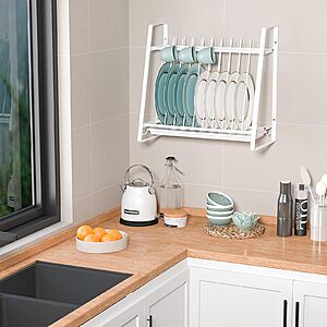KOSIWU Dish Drying Rack with Drainboard, 11 Slots Upright $10.99