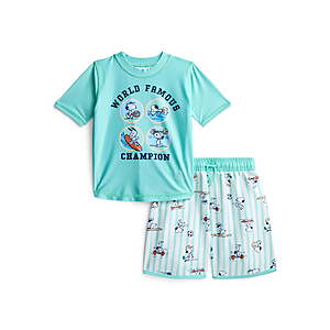 Character Toddler Boy Short-Sleeve Rash Guard and Swim Trunk Set, Sizes 12M-5T (Various - Snoopy, Hot Wheels, Stitch, + More) - $6.50