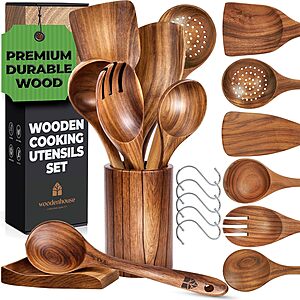 Wooden Utensil Set, 8 Pcs Teak Wooden Spoons for Cooking with Holder $29.99