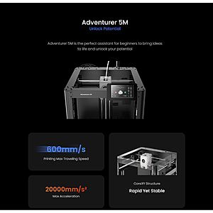 Flashforge Adventurer 5M High Speed Direct Extruder 3D Printer Auto Leveling PEI Plate $130 + Free S/H $133