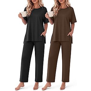 2-Pack Ekouaer Women's 2-Piece Short Sleeve Top & Long Pants Lounge Set (Various) $18.99 ($9.49 each) + Free Shipping w/ Prime or on $35+
