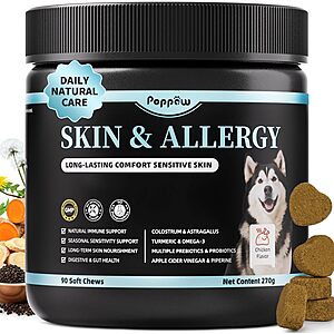 Dog Allergy Relief Soft Chews - Skin & Gut Health, Chicken, 90 Ct $10 AC + Free Shipping $9.82