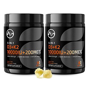 M inch Vitamin D3 K2 Gummies, Vitamin D3 10000IU, K2 (MK-7) 200mcg, 2 Pack $10.49