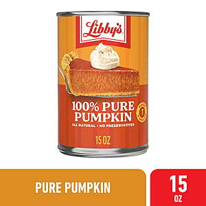 $1.67 Walmart Pick Up Buy 2, get 50c walmart cash Libby's 100% Pure Pumpkin Puree, All Natural Gluten Free Canned Pumpkin for Baking Pumpkin Pie Dessert, 15 oz Can