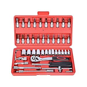 Woot - 46 Pieces 1/4 inch Drive Socket Ratchet Wrench Set, with 72-Teeth Ratchet Wrench, S2 Bit Socket Set, Extension for Auto Repairing and Household, with Storage Case - $17.99