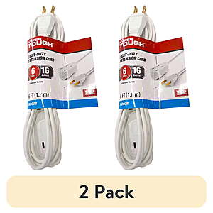 (2 pack) Hyper Tough 6FT 16AWG Indoor Household Extension Cord, 125V, 13A WHITE OR BLACK $3.84