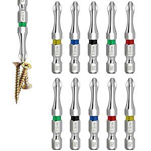 10-Pack 2" HitScrews PH2 Magnetic Impact Driver Bits (1/4" Hex Shank) $6.49 + Free Shipping w/ Prime or on $35+