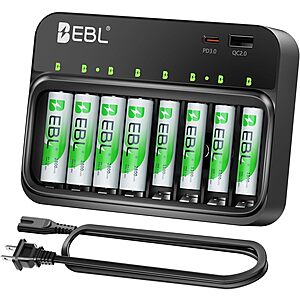 Rechargeable Batteries&Charger, 4 AA 2800mAh & 4 AAA 1100mAh  w/PD 20W USB-C & USB-A Ports $15.99