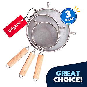 3-Piece JEEXI Premium Sieve Mesh Extra Fine Stainless Steel Strainers w/ Wooden Handles  $10.09 + Free S&H w/ Walmart+ or on $35+