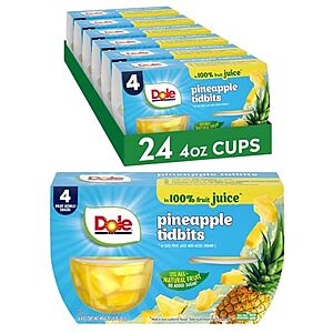 [SnS, AC] $10.36* | 24-Pack 4-Oz Dole Fruit Bowls (Pineapple Tidbits in 100% Juice) at Amazon