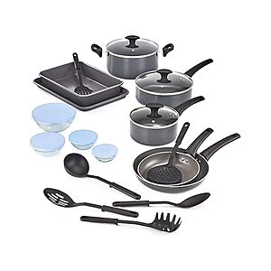21-Piece Bella Nonstick Cookware Set w/ Glass Lids, Bakeware, Utensils & Storage Bowls (Gray) $38.99 + Free Shipping w/ Prime or $6 Fee per Order