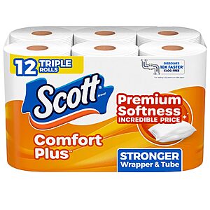 12-Pack 231-Sheets Scott ComfortPlus Toilet Paper Triple Rolls $5.68 + Free Shipping w/ Prime or on orders over $35