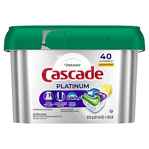40-Count Cascade Platinum Dishwasher Pods (Lemon) $9.33 w/ S&S + Free Shipping w/ Prime or on orders over $35