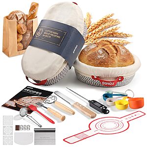 22-Piece Ganiza Sourdough Proofing Basket Gift Set w/ 9" Round & 10" Oval Bannetons, Bread Knife, Thermometer Probe & Accessories $19.99 + Free Shipping w/ Prime or on $35+
