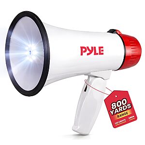 $11.24: Pyle 30W Megaphone Bullhorn with Siren LED Lights 800-Yard Range Adjustable Volume at Amazon