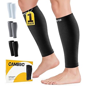 1-Pair CAMBIVO 15-20mmHg Calf Compression Sleeves (Pure Black, S/M & L/XL) $6.79 + Free Shipping w/ Prime or $35+ Orders
