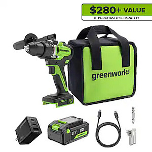 Greenworks - 24V Cordless Brushless 800 in-lbs Drill/Driver, 21 Clutch, with 4.0Ah Battery and Charger - Green $99.99