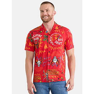 Netflix Stranger Things Men's and Big Men's 100% Cotton Poplin Short Sleeve Hellfire Club Print Button-Up Shirt (Sizes XS-3XL) $5.40 + Free S&H w/ Walmart+ or on $35+