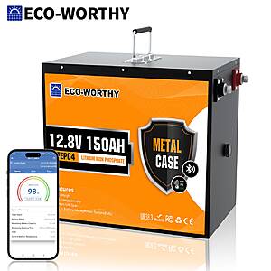 ECO-WORTHY 12V 150Ah LiFePO4 Battery 1920Wh 120A BMS Bluetooth Metal Case $158 + Free S/H $157.8
