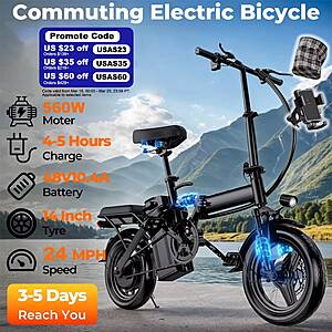 FURIDER T5 14inch 560W 48V10.4Ah Adult Electric Bike 20 MPH  Removable Battery $133.90 + Free Shipping