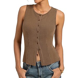Kate Kasin Women Summer Going Out Button Up Tank Tops $8.5
