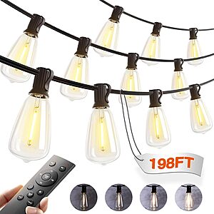 addlon 198FT Outdoor Waterproof String Lights w/ Plastic ST38 LED Edison Bulbs  $29.25 + Free S/H