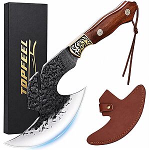 6.2" Topfeel Hand Forged Viking Knife Meat Cleaver w/ Sheath & Red Sandalwood Handle $14.69 + Free Shipping w/ Prime or on $35+