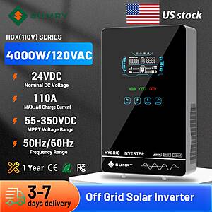 Sumry 4KW 120V Off Grid Solar Inverter 24V 140A 5600W MPPT Charger $188 + Free Shipping $187.7