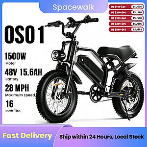 ELEILEO Spacewalk 16" Electric Bike 1500W 48V 15.6Ah 28mph Fat Tire Ebike Full Suspension $405 + Free Shipping $405.4